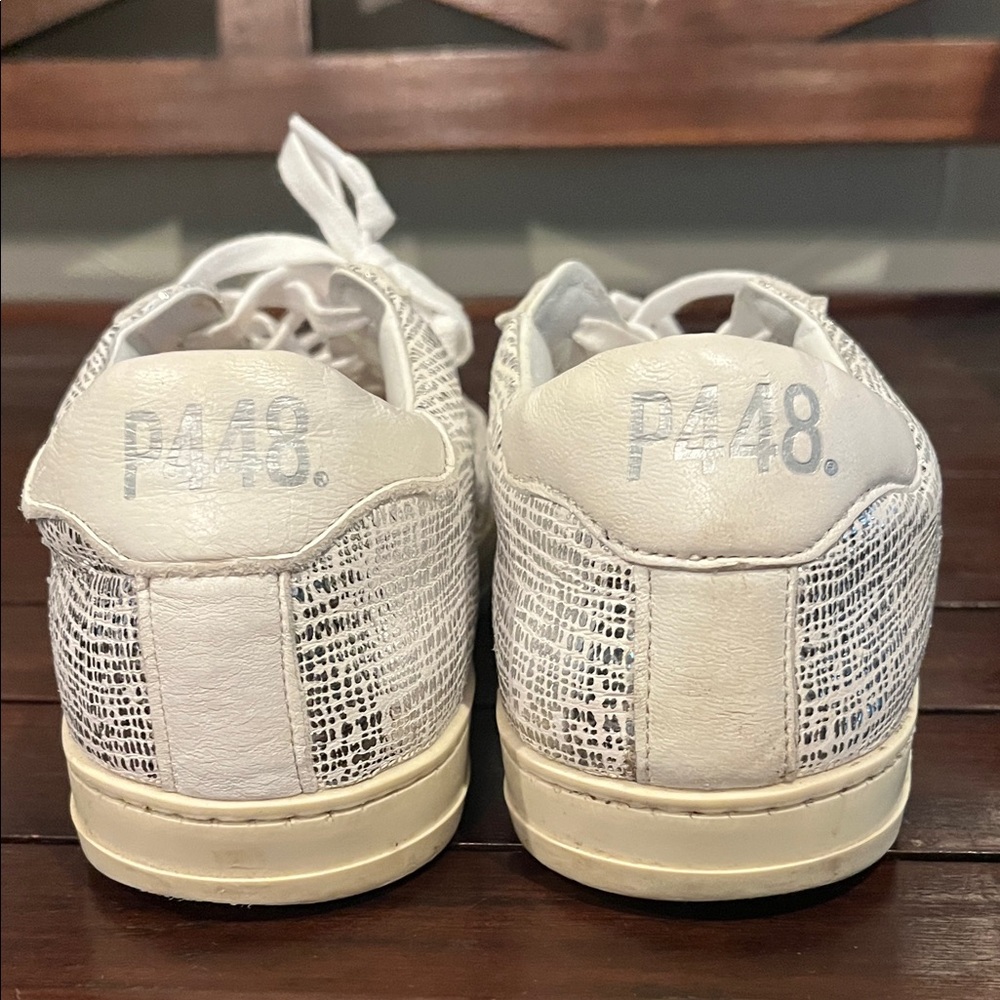 P448 Women's White and Silver Textured Sneakers - Picture 4 of 16